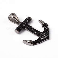 316サージカルステンレスラインストーンペンダント  アンカー  ジェット  34.5x30x4mm  穴：10x5mm&nbsp;LS-STAS-L184-043