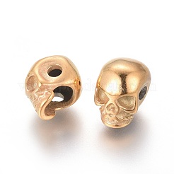 イオンプレーティング（IP）304ステンレスビーズ  スカル  ゴールドカラー  11x8x10mm  穴：2.5mm&nbsp;STAS-I120-76G