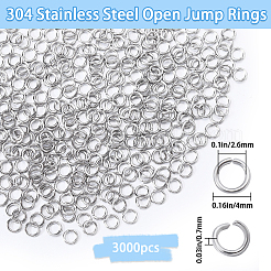 ステンレススチール製オープン丸カン304個3000個  ステンレス鋼色  21ゲージ  4x0.7mm  内径：2.6mm&nbsp;STAS-SP0001-63C