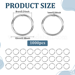 304ステンレススチールオープン丸カン1000個  ステンレス鋼色  18ゲージ  10x1mm  内径：8mm&nbsp;STAS-ME0003-44