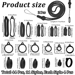 電子スタイラスとライターのシリコンホルダー付きネックストラップのDIYキット  ブラック  16~450x12~15.5x6~9mm  穴：2.5~4mm  内径：8~55mm&nbsp;FIND-CP0002-43