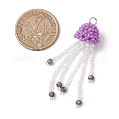 ガラスシードビーズのクラゲペンダント  304ステンレススチール製丸カン付き  紫色のメディア  52x16mm  穴：3mm&nbsp;PALLOY-MZ00660-03