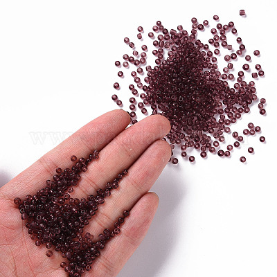 ガラスシードビーズ  トランスペアレント  ラウンド  淡いバイオレットレッド  8/0  3mm  穴：1mm  約666粒/30g&nbsp;X2-SEED-A004-3mm-16-1
