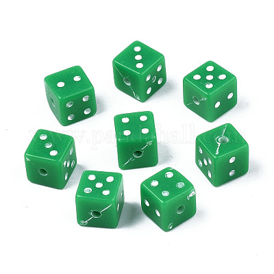 アクリルビーズ サイコロ シーグリーン 7.5x7.5x7.5mm 穴：1.5mm 約