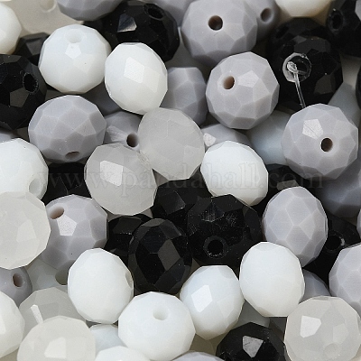 ガラスビーズ  多面カット  ロンデル  ブラック  8x6mm  穴：1mm  約1210個/500g&nbsp;EGLA-A034-LM8mm-48-1