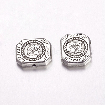 CCBプラスチックビーズ  長方形  アンティークシルバー  15x18x4mm  穴：1.5mm&nbsp;CCB-F006-46AS-1