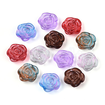 ベーキングペイント透明ガラスビーズ  花バラ  ミックスカラー  18.5x19x7.5mm  穴：1.3~1.5mm&nbsp;DGLA-T004-40A-M-1