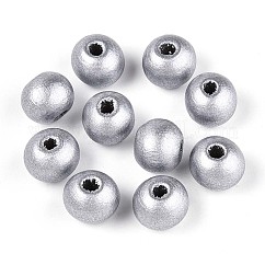 スプレー塗装された丸い天然シマウッドビーズ  銀  8~8.5x6.8mm  穴：1.8~2mm