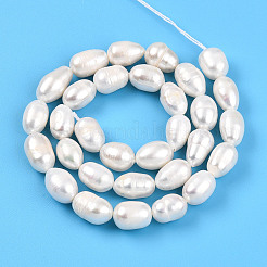 天然養殖淡水パールビーズ連売り  ライス  乳白色  8~14x7~8.5mm  穴：0.5mm  約31~36個/連  13.58~13.98''（34.5~35.5センチメートル）&nbsp;PEAR-N012-08P
