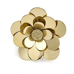 304ステンレススチールオープンカフリング  女性のためのジュエリー  花  14KGP本金メッキ  内径：18mm&nbsp;RJEW-K285-01G
