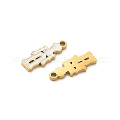 304ステンレスペンダント  スカル  エナメル  イオンプレーティング（ip）  18KGP本金メッキ  ニッケルフリー  ホワイト  15x6x1.5mm  穴：1.5mm&nbsp;LS-STAS-C148-08A-G