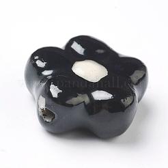 手作り磁器の花のビーズ連売り  ブラック  16.5x16.5x7mm  穴：2mm  約20個/連  12.60インチ（32cm）&nbsp;PORC-G006-11