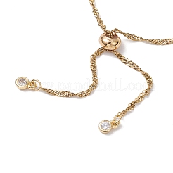 304 ステンレス シンガポール チェーン スライダー ブレスレット 作成  ゴールドカラー  9-7/8インチ（25cm）  穴：3mm&nbsp;AJEW-JB01328-01