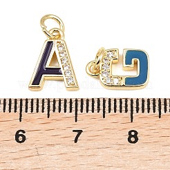 真鍮製マイクロパヴェキュービックジルコニアチャーム  エナメル  文字a~zのチャーム  18KGP本金メッキ  ミックスカラー  11.5~12.5x3.5~12.5x2.5mm  丸カン：5x1ミリ  内径：3.5mm&nbsp;KK-C250-01A