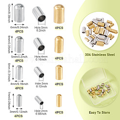 32個 8スタイル 304ステンレススチールコードエンド  コラム  ゴールデン·ステンレス鋼色  7~10x3~6mm  内径：2~5mm  4個/スタイル&nbsp;STAS-TA0003-16