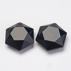 天然石オブシディアンペンダント  六角  28~29x25x9~10mm  穴：1.5mm&nbsp;X-G-P264-06