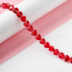 透明なガラスビーズ連  ハート  レッド  7.5~8.5x8~8.5x4~4.5mm  穴：1mm  約44~45個/連  12.56~12.87インチ（31.9~32.7cm）&nbsp;GLAA-F112-01G