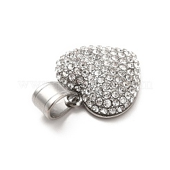 304ステンレスペンダント  クリスタルラインストーン付き  ハートチャーム  ステンレス鋼色  18x18x5.5mm  穴：7.5x4.5mm&nbsp;STAS-K243-24P
