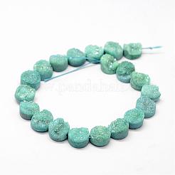電気メッキ天然染め瑪瑙ビーズ連売り  グレードAB  フラットラウンド  ターコイズ  10x5~8mm  穴：1mm  約20個/連  8.07インチ&nbsp;G-N0169-004P-01
