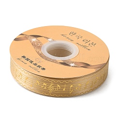 レーザースタイルのポリエステルサテンリボン  金箔押しの音符模様  ビスク  1インチ（25mm）&nbsp;OCOR-WH0067-85C