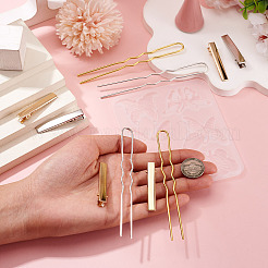 DIYカボションシリコンモールド  鉄ワニ毛クリップのパーツあり  金属製ヘアフォーク金具  ジュエリー作り  プラチナ·ゴールデン  45~110x8~10x8~9mm&nbsp;FIND-TA0010-93