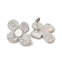 変色しない304ステンレススチールスタッドピアス金具  カボションのセッティング  花  ステンレス鋼色  33x26.5mm  トレイ：8mm  ピン：0.8mm&nbsp;EJEW-I281-43P