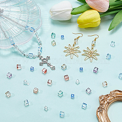 10色ツートン透明ガラスビーズ  キューブ  ミックスカラー  5~6x5~6x5~7mm  穴：1~1.4mm  25個/カラー&nbsp;GLAA-SP0001-09
