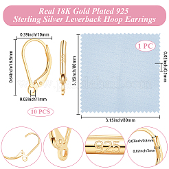 スターリングシルバーのフレンチフックピアス金具5組925個  18KGP本金メッキ  16.5x10x2mm  穴：1mm  ピン：0.8mm&nbsp;STER-BBC0009-20