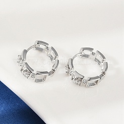 真鍮クリアキュービックジルコニアフープピアス  正方形  プラチナ  14x5x15.5mm&nbsp;EJEW-Q016-02P