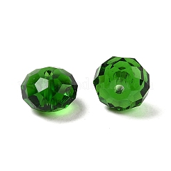 K9ガラス模造オーストリアクリスタルビーズ  多面カット  ロンデル  濃い緑  8x5~5.5mm  穴：1.2~1.5mm&nbsp;GLAA-D015-01A-14