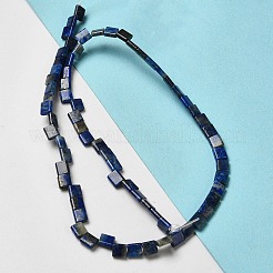 天然石ラピスラズリビーズ連売り  2穴  正方形  5.5x5.5x2.5mm  穴：0.8mm  約71個/連  15.24インチ（38.7cm）&nbsp;G-F762-A22-01