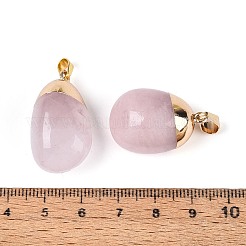 天然石ローズクォーツペンダント  ナゲットチャーム  201ステンレススチールスナップオンベイルと真鍮の金具付き  ゴールドカラー  23~37x12.5~25x8~21.5mm  穴：5.5~7.5x2.5~4mm&nbsp;G-N360-05G-02
