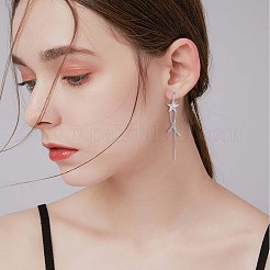 変色防止ロジウムメッキ スターリングシルバー スター チェーン タッセル ダングル イヤリング  女性用ロングドロップアメリカンチェーンピアス  プラチナ  925mm  ピン：75x14.5mm&nbsp;JE1043A