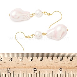 電気メッキ304ステンレス鋼の模造真珠ダングルイヤリング  ナゲット  ゴールドカラー  57.5x16mm&nbsp;EJEW-Z129-18G