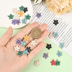 30本合金エナメルペンダント  カドミウムフリー＆ニッケルフリー＆鉛フリー  ゴールドカラー  花のチャーム  ミックスカラー  16x14x2.4mm  穴：1.5mm&nbsp;ENAM-YW0005-92