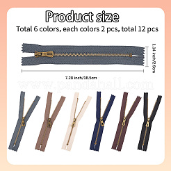 12個6色ナイロンジッパーファスナー  合金ジッパープラー付き  洋服DIYソーイングアクセサリー用  ミックスカラー  185x29x2mm  2個/カラー&nbsp;FIND-GF0008-20A