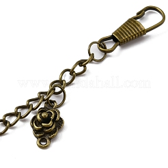 チベット風アロイキーホルダー  キーホルダークラスプのパーツ  クローバーとバラのフラットラウンド  アンティークブロンズ  13.2cm&nbsp;KEYC-WH0025-027