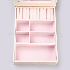 木製のアクセサリー箱  模造革で覆われて  ベロア  鏡  長方形  ホワイト  24.3x18x5.7cm&nbsp;LBOX-L002-E02