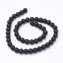 合成ブラックストーンビーズ連売り  ラウンド  艶消し  ブラック  8mm  穴：1mm  約48個/連  16インチ&nbsp;X-G508-6