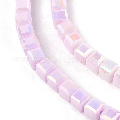 電気メッキオペークガラスビーズ連売り  キューブ  多面カット  ラベンダーブラッシュ  5.5~6x6x6mm  穴：1mm  約66個/連  14.96''（38センチメートル）&nbsp;EGLA-U004-02D
