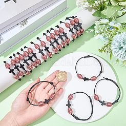 スポーツテーマのアクリルビーズ編みビーズブレスレット30個  女性用ワックス加工ポリエステルコード編みブレスレット  クロス  ラグビー  内径：1.57 ~3.15インチ（4~8cm）&nbsp;BJEW-BM00012