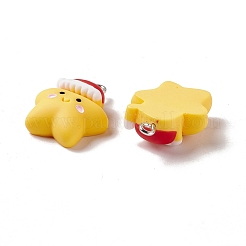 クリスマステーマの不透明樹脂ペンダント  プラチナトーン鉄パーツ  帽子をかぶった星  ゴールド  25x20x8.5mm  穴：2mm&nbsp;FIND-E025-16