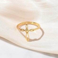 女性のための真鍮の指輪  クロス  ゴールドカラー  2~15mm  usサイズ7（17.3mm）&nbsp;RJEW-K261-07A-G