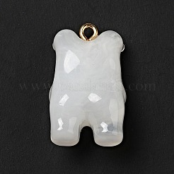 漫画不透明樹脂ペンダント  クマのチャーム  ゴールデントーンの合金ループ付き  ホワイト  26.5x15.8x11mm  穴：1.8mm&nbsp;LS-FIND-I029-01B