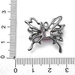 ゴシックラックメッキ合金ペンダント  赤いラインストーン付き  蝶  ガンメタ色  22x24.5x6mm  穴：1.6mm&nbsp;PALLOY-V002-13B