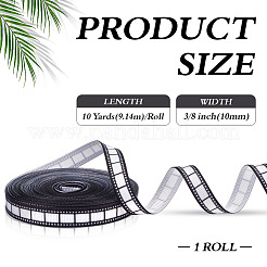 プリントポリエステルリボン  フィルム模様  ギフトラッピングパーティー用  ブラック  3/8インチ（10mm）  約10.00ヤード（9.14m）/ロール&nbsp;OCOR-WH0105-137B
