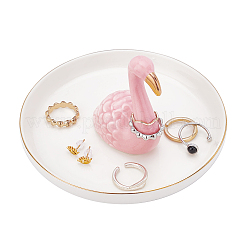 磁器フラミンゴ リング ホルダー  ジュエリートレイ  小さなジュエリーを保持するため  リング  ネックレス  イヤリング  ブレスレット  装身具  女性の女の子の誕生日プレゼント  ピンク  5-1/8x4インチ（13x10cm）&nbsp;DJEW-WH0011-28