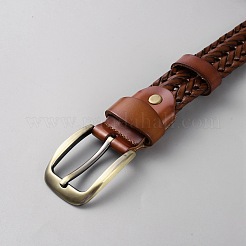 編み込み牛革メンズチェーンベルト  合金バックル付き  アンティークブロンズ  ブラウン  1255x33.5mm&nbsp;AJEW-WH20020-443B-01