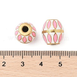 304ステンレススチールエナメルビーズ  バレル  18KGP本金メッキ  PVD真空メッキ  ピンク  13x11.5mm  穴：3mm&nbsp;STAS-P380-81G-03