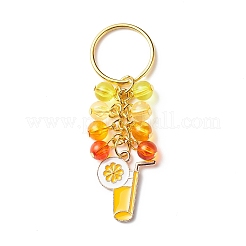 4 個の花/蜂/オレンジ ジュース合金エナメル ペンダント キーチェーン  アクリルビーズで  車のバッグのペンダントの装飾キーチェーン  オレンジ  7.9cm&nbsp;KEYC-JKC00412-05